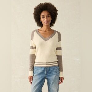 Faherty Throwback Crew V Neck Sweater, Sz S